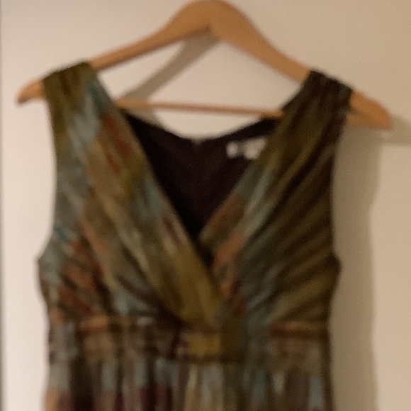 CLEO dress, size 8…olive green with strokes beige, terra cotta and brown - Picture 2 of 4
